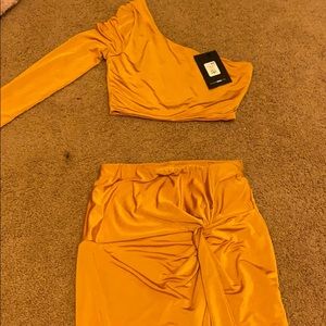 fitted silk skirt set from fashion nova